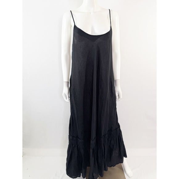 Maliparmi Black Linen Maxi Dress Size 46 L Scoop Neck Summer Beachy Goth Casual